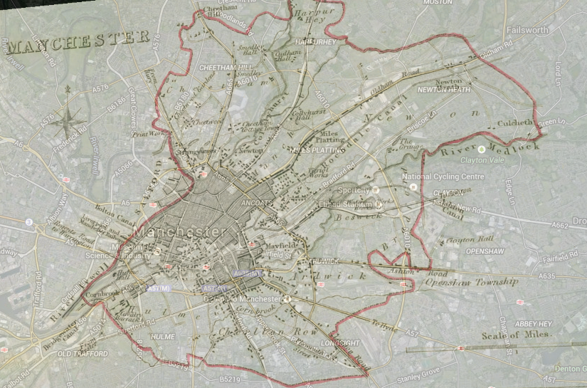 overlay of 1832 Manchester map